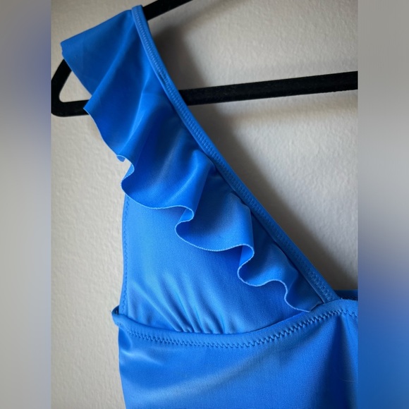 NWOT Aerie Women’s Blue Longline Ruffle Bikini Swim Top - Picture 7 of 9